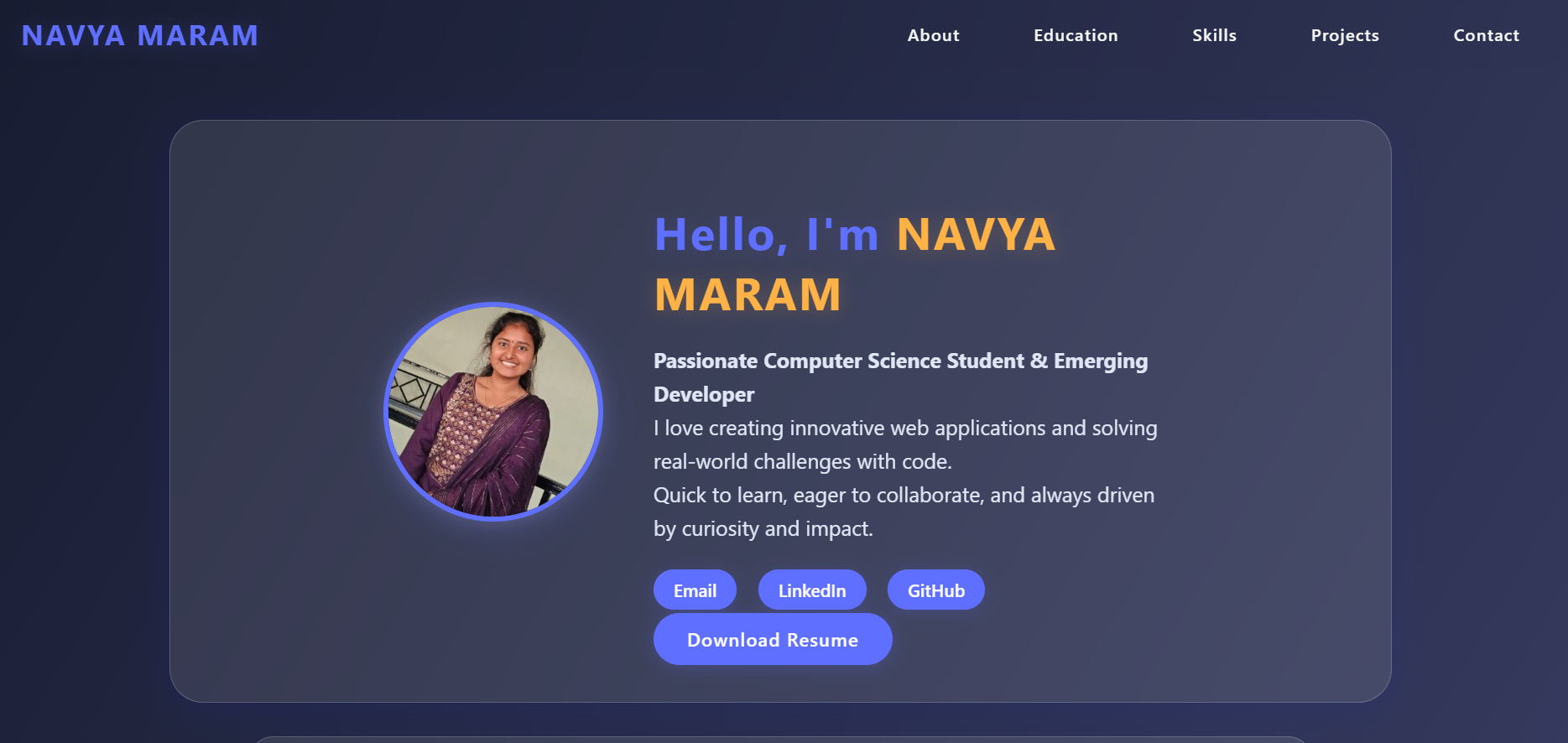 Navya Maram Portfolio Website